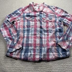 Jensen Women's 38 Pink & Blue Button Down Plaid